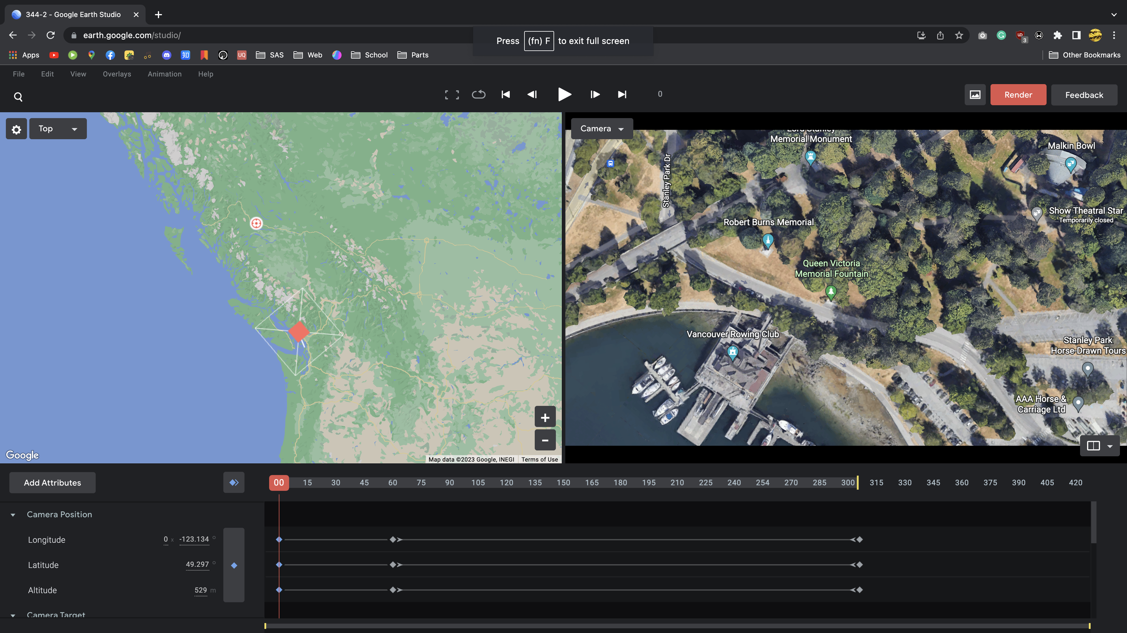 Google Earth Studio editor screenshot